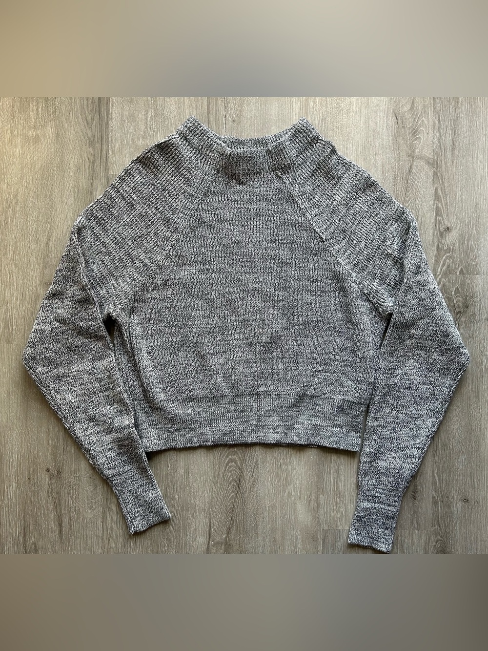 Free People Gray Marled Cropped Turtleneck Sweater